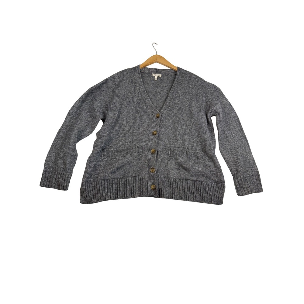 Ella Moss Womens Heather Grey V-Neck Button Front Knit Cardigan Sweater Small